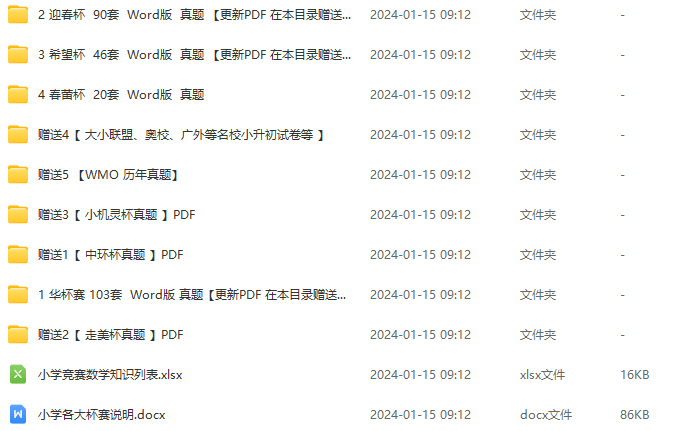 小學奧數杯賽歷年真題300+套(華杯、希望杯、迎春杯、春蕾杯、走美杯、中環杯)